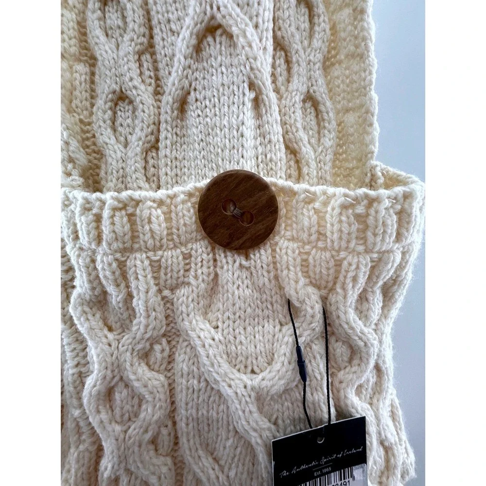 Aran Woollen Mills Cable Knit Merino‎ Wool Scarf Cream New Made in Ireland